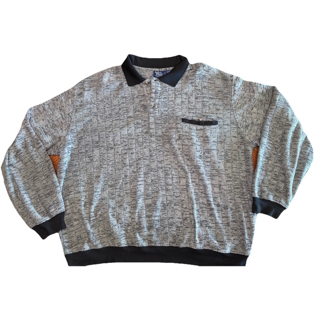 VTG John Blair Men's 2XL Knit Polo Pullover Long Sleeve Textured Red Retro Shirt